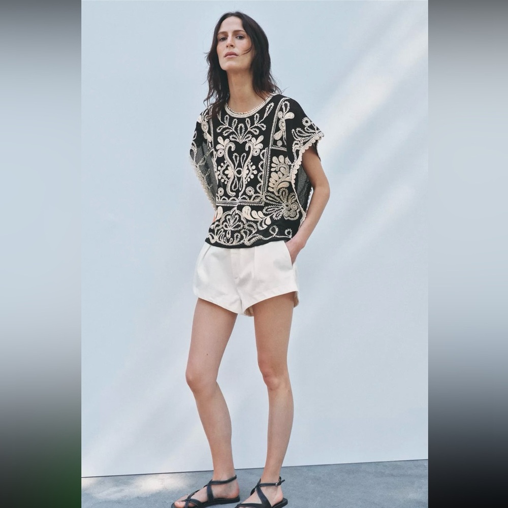 New ZARA ZW Collection Contrast Crochet Top - Picture 5 of 10